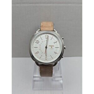 Fossil Q Hybrid Womens Silver White Dial Tan Leather Smartwatch New Battery